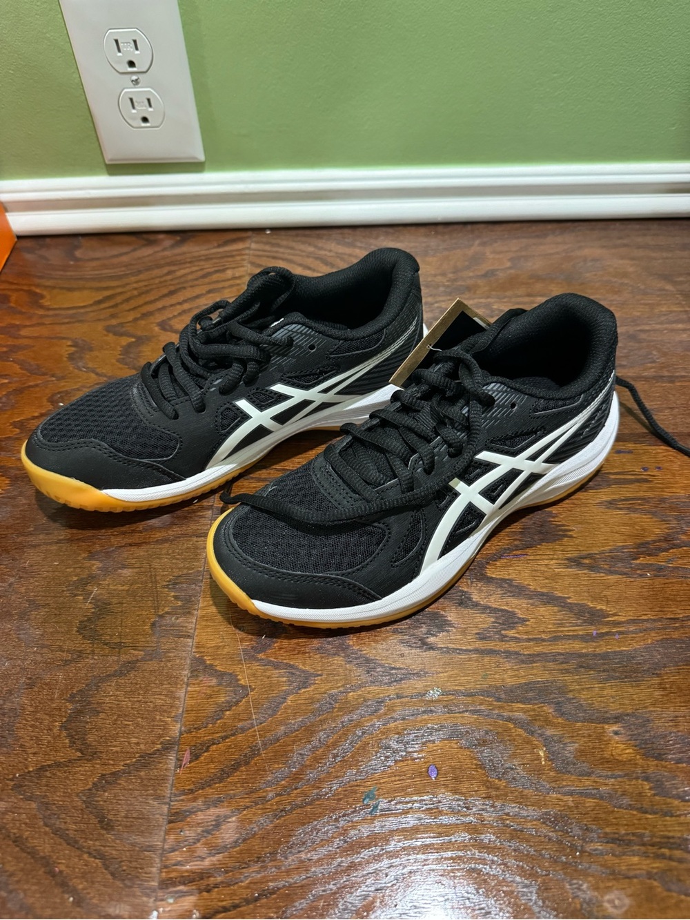 Asics Kids Black & White Sneakers with Yellow Toe Accent